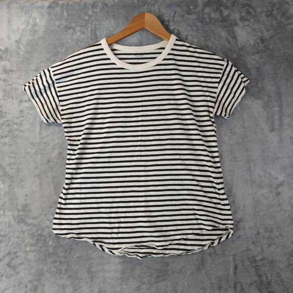 Madewell Women's M Ivory & Navy Blue‎ Stripes Crewneck Short Sleeve Nautical Tee - Picture 1 of 8